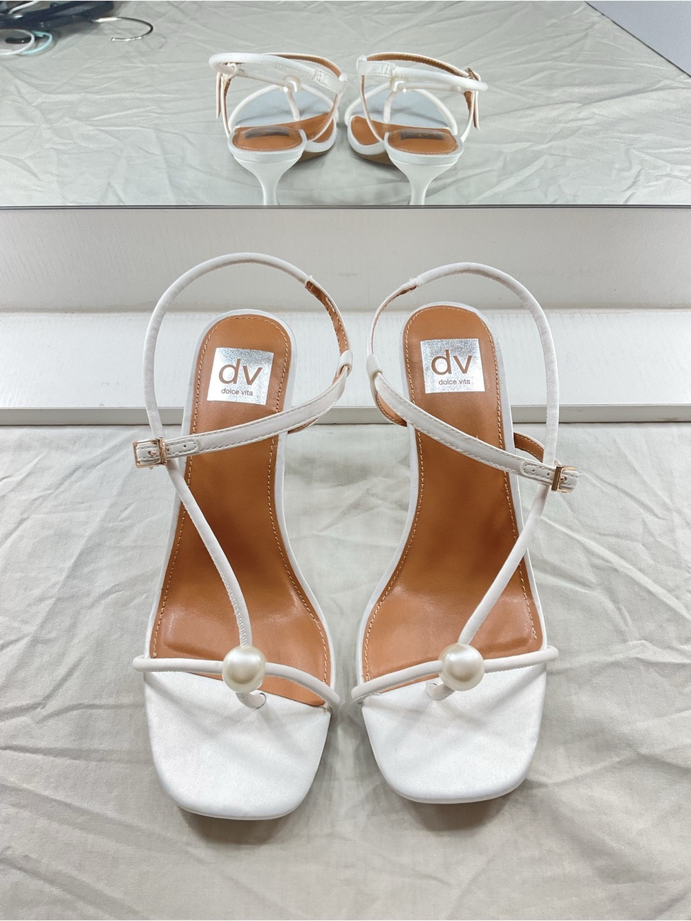DV by Dolce Vita White Ivory Pearl Strappy Heels Wedding Bride Cocktail Party